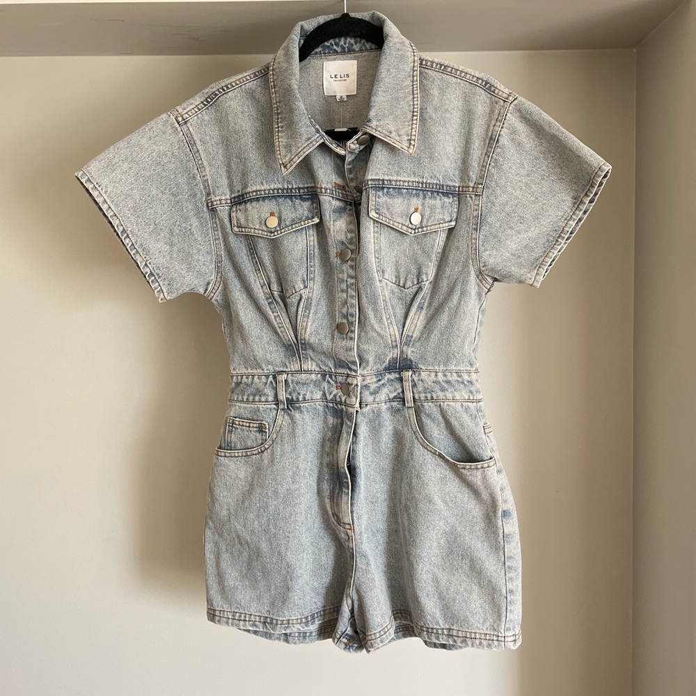 Le Lis Light Blue Denim Romper